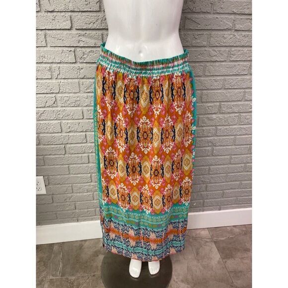 Anthropologie Tolani Multi Color Aztec Paint Silk Maxi Skirt Size M - Picture 1 of 10